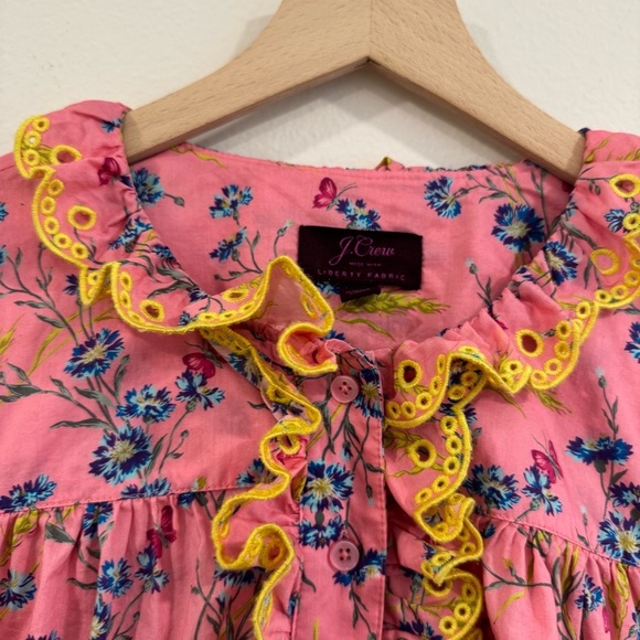 J.Crew Cotton Poplin Ruffle Blouse Embroidery Liberty Print Floral XS - Picture 5 of 7